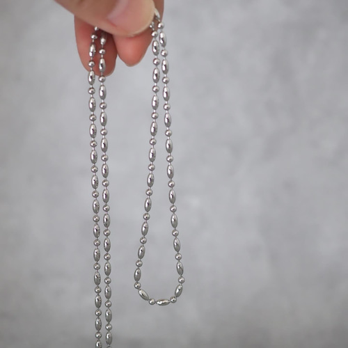 金属アレルギー対応 ロングボールチェーンネックレス シルバー N131