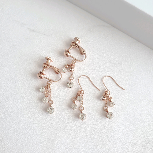 サージカルステンレス＊ピンクゴールド＊ クリスタルビジュー ピアスor