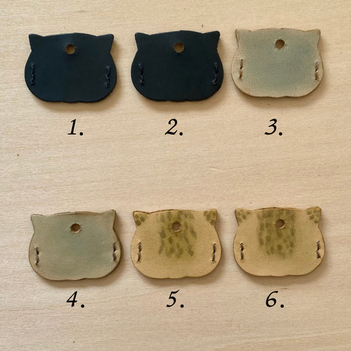 猫のキーカバー|手描きレザーアート•ヌメ革の手作りキーキャップ