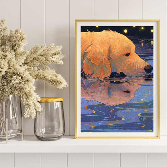【水の精霊 - ゴールデンレトリバー犬 No.2】幻想的 ファンタジー アートポスター 犬の絵 犬の絵画 犬のイラスト 8枚目の画像