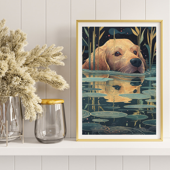 【水の精霊 - ゴールデンレトリバー犬 No.3】幻想的 ファンタジー アートポスター 犬の絵 犬の絵画 犬のイラスト 8枚目の画像