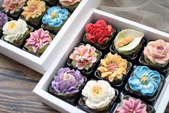 (風呂敷ラッピング)あんフラワークッキー9個入り お歳暮 食べられるお花！あんこのお花！ 和菓子 2枚目の画像