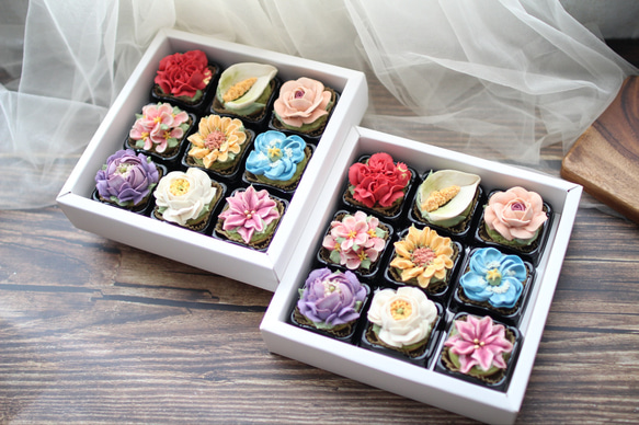 (風呂敷ラッピング)あんフラワークッキー9個入り お歳暮 食べられるお花！あんこのお花！ 和菓子 9枚目の画像