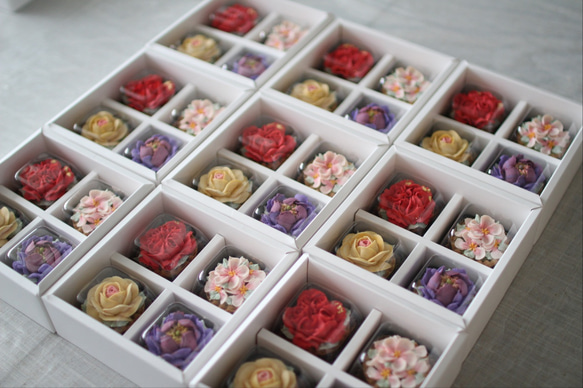 (風呂敷ラッピング)あんフラワークッキー４個入り お歳暮 食べられるお花！あんこのお花！ 6枚目の画像