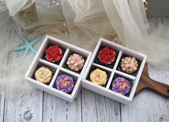 (風呂敷ラッピング)あんフラワークッキー４個入り お歳暮 食べられるお花！あんこのお花！ 1枚目の画像