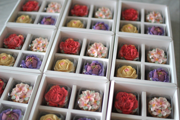 (風呂敷ラッピング)あんフラワークッキー４個入り お歳暮 食べられるお花！あんこのお花！ 4枚目の画像