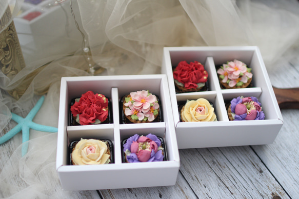 (風呂敷ラッピング)あんフラワークッキー４個入り お歳暮 食べられるお花！あんこのお花！ 8枚目の画像