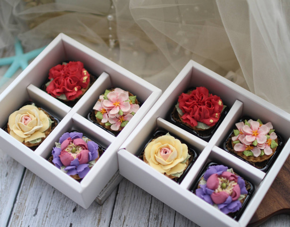 (風呂敷ラッピング)あんフラワークッキー４個入り お歳暮 食べられるお花！あんこのお花！ 7枚目の画像