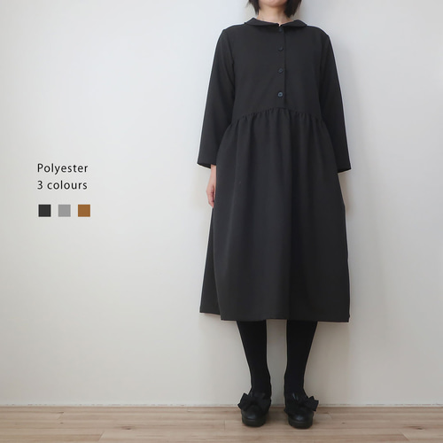 洗える】1枚で華やか 襟が外せる2wayロングワンピース 黒