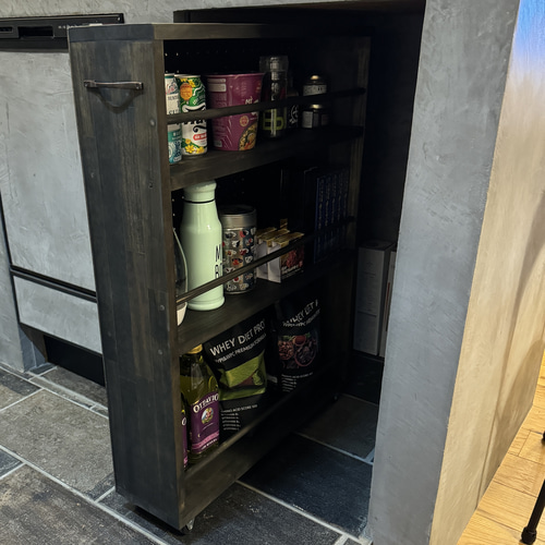 木目を活かした隙間にフィットするサイドストッカー / ワゴン 棚