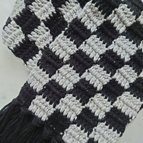 マフラー ブロックチェック チェック柄 グレー×黒 ブラック 男女兼用