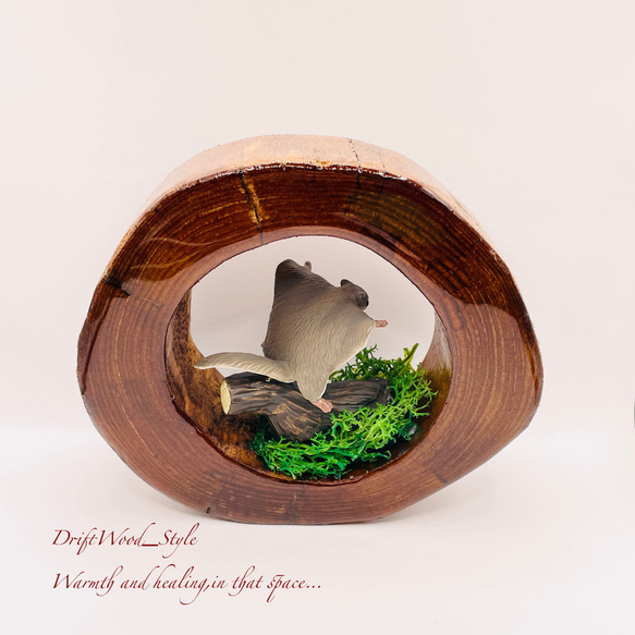 一つ限りの流木アート 羽ばたくエゾモモンガ ジオラマ 流木 フィギュア 置物 インテリア レジン モモンガ N4 6枚目の画像