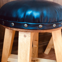 国産ひのき　アンティーク　レザー布　木製スツール　チェア（椅子） 4枚目の画像