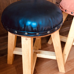 国産ひのき　アンティーク　レザー布　木製スツール　チェア（椅子） 3枚目の画像