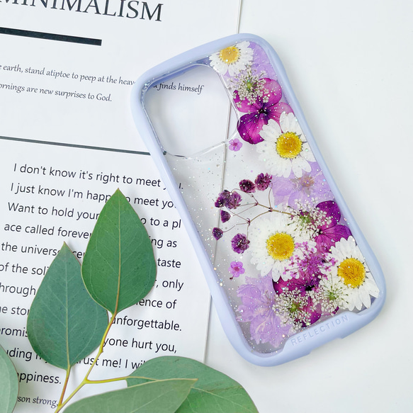 紫陽花のiFace風押し花スマホケース、iPhoneのみ対応、手帳型  