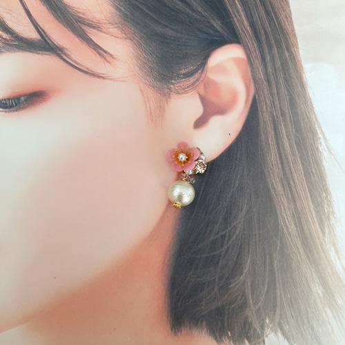 ガラス&SWAROVSKIピアス　イヤリング♪ イヤリング ガラス レディース フィーユ シンプル 上品 ネット