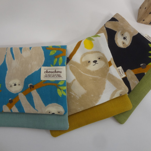 大きめ*ナマケモノ*やわらかガーゼハンカチ3枚セット ハンカチ  