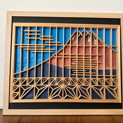 組子 組子細工 富士山 衝立 建具職人 日本 伝統 オブジェ アート 飾り物 組子 組子細工 富士山 衝立 建具職人 日本 伝統 オブジェ アート