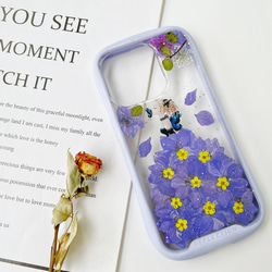 紫陽花iFace風押し花ケース、iPhoneのみ対応、手帳型、iPhone15