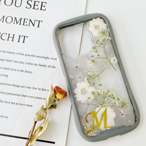 紫陽花のiFace風押し花スマホケース、iPhoneのみ対応、手帳型