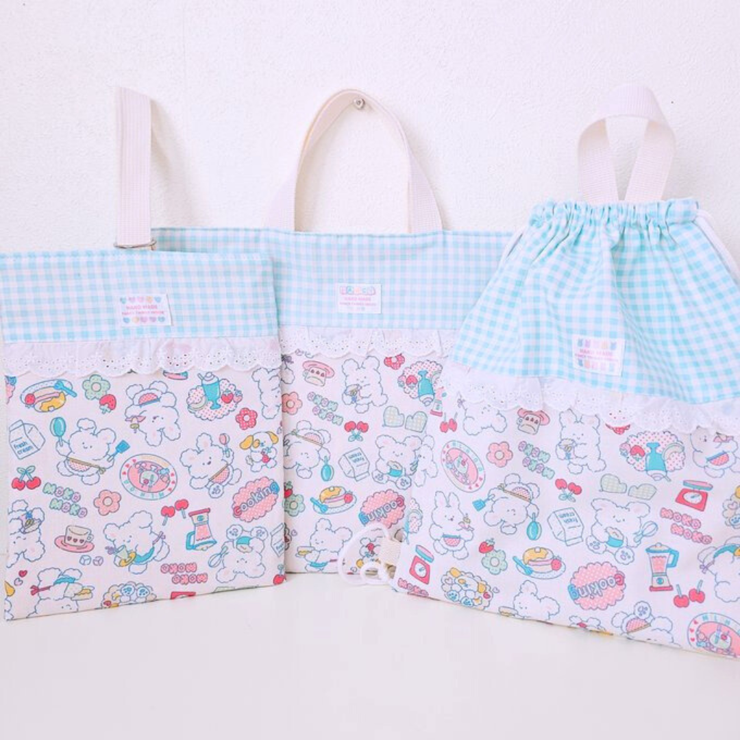 ラスト1点♡送料無料★入学・入園3点セット★韓国風　うさぎ柄★レッスンバッグ・上履き入れ・ナップサック