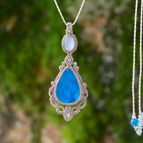 ブルーアパタイト アクアマリン マイクロ マクラメ ペンダント  