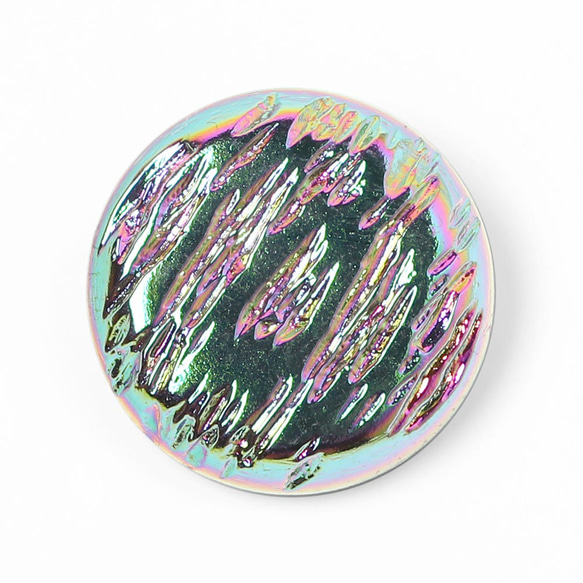 2.3cm 木目調 メタリックピンク＆グリーン ガラスボタン 1枚目の画像
