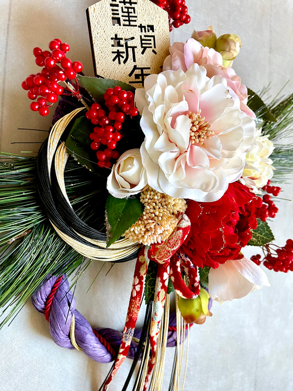 No.wreath-15537/迎春しめ縄リース(正月) 23-(12) 50x40cm/アーティフィシャルフラワー造花 12枚目の画像
