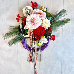 No.wreath-15537/迎春しめ縄リース(正月) 23-(12) 50x40cm/アーティフィシャルフラワー造花 1枚目の画像
