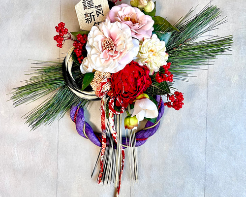 No.wreath-15537/迎春しめ縄リース(正月) 23-(12) 50x40cm/アーティ