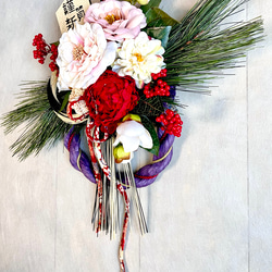 No.wreath-15537/迎春しめ縄リース(正月) 23-(12) 50x40cm/アーティフィシャルフラワー造花 4枚目の画像