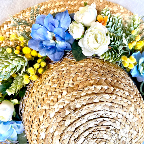 No.wreath-15540/麦わら帽子のリース) 24-(2) 53x36cm/アーティ