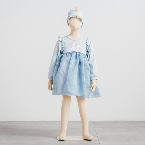 120センチサイズ子ども服】ユニコーンプリント水色切り替えワンピース 