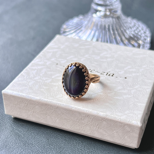 真鍮☆大粒☆レインボーオブシディアン☆10〜16号フリーサイズ☆16