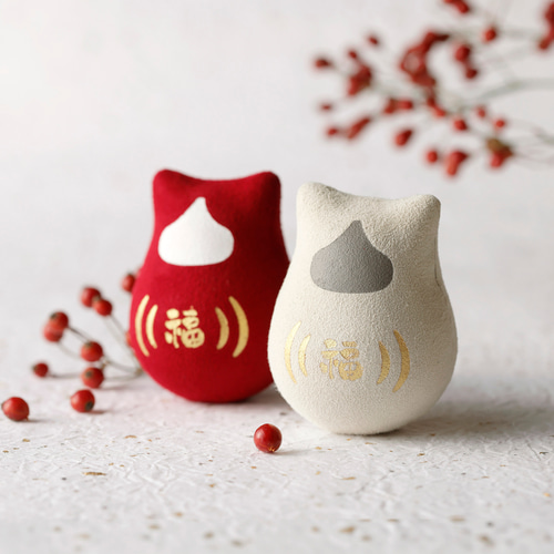 起き上がり猫法師［紅白だるま］ その他置物 pupyopyo 通販 17173439