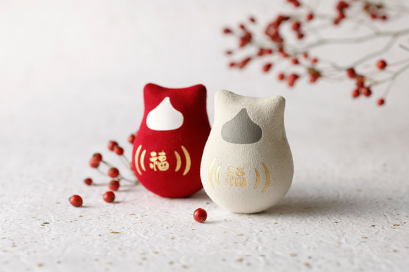 起き上がり猫法師［紅白だるま］ その他置物 pupyopyo 通販 17173439