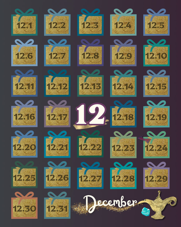 【12月】月暦 x 誕生色 x 魔法の絨毯 ムーンカレンダー 1枚目の画像