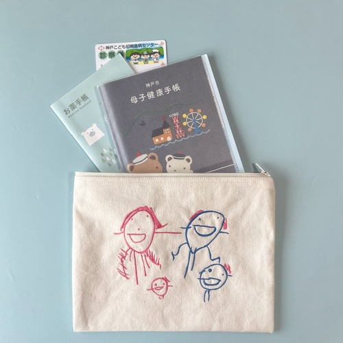 お絵描き ポーチ オリジナル Mサイズ こどもの絵 絵 セミオーダー 母子