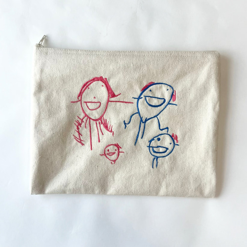お絵描き ポーチ オリジナル Mサイズ こどもの絵 絵 セミオーダー 母子