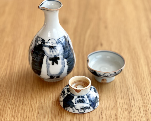 京焼・清水焼】京都 水野春陽窯 染付 唐人 酒器セット おちょこ