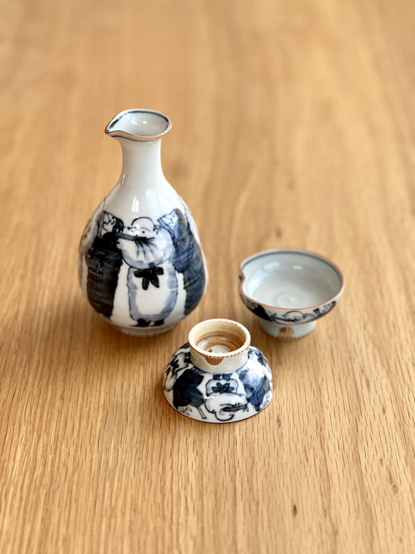 京焼・清水焼】京都 水野春陽窯 染付 唐人 酒器セット おちょこ