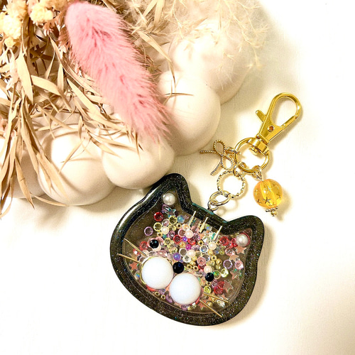 黒ねこシャカシャカキーホルダー 雑貨・その他 sno.lon（すのろん  
