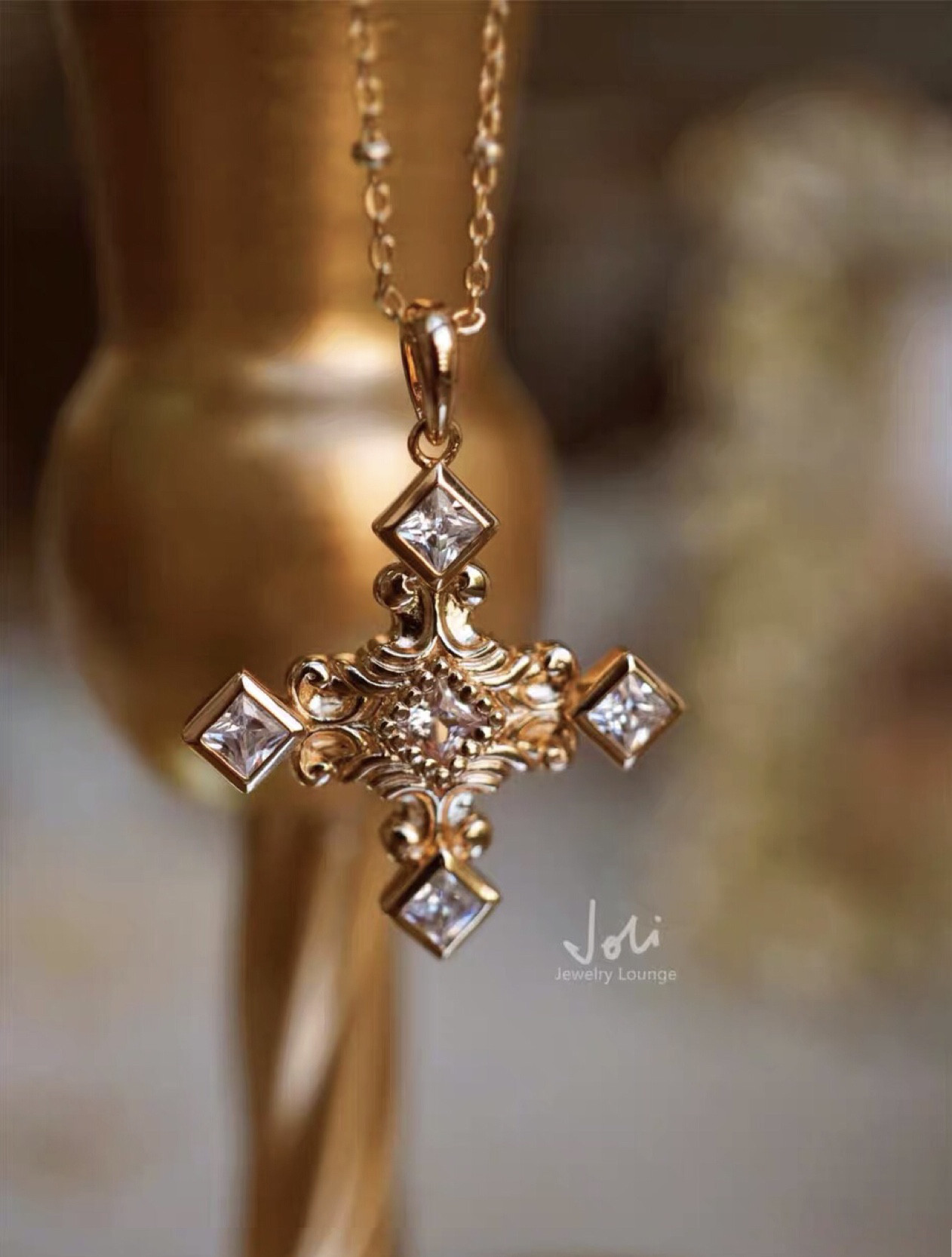 1 日の4時 天然ホワイトサファイア ビザンチン キラキラ ペンダントトップ(チェーンなし)レトロ 十字架 クロス