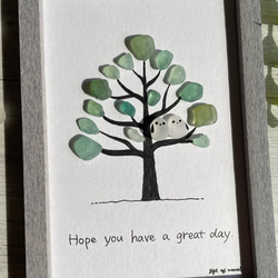 シーグラス　シマエナガ　ツリー　木に止まる鳥　シーグラスアート　インテリア雑貨　ガラス　海　置物　壁掛け 3枚目の画像