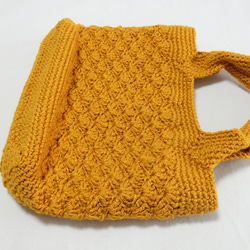 ちょっとお買い物！手編みミニトートバッグ 　キャメル　松編み　 3枚目の画像