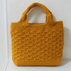 ちょっとお買い物！手編みミニトートバッグ 　小麦色濃淡　松編み　 9枚目の画像