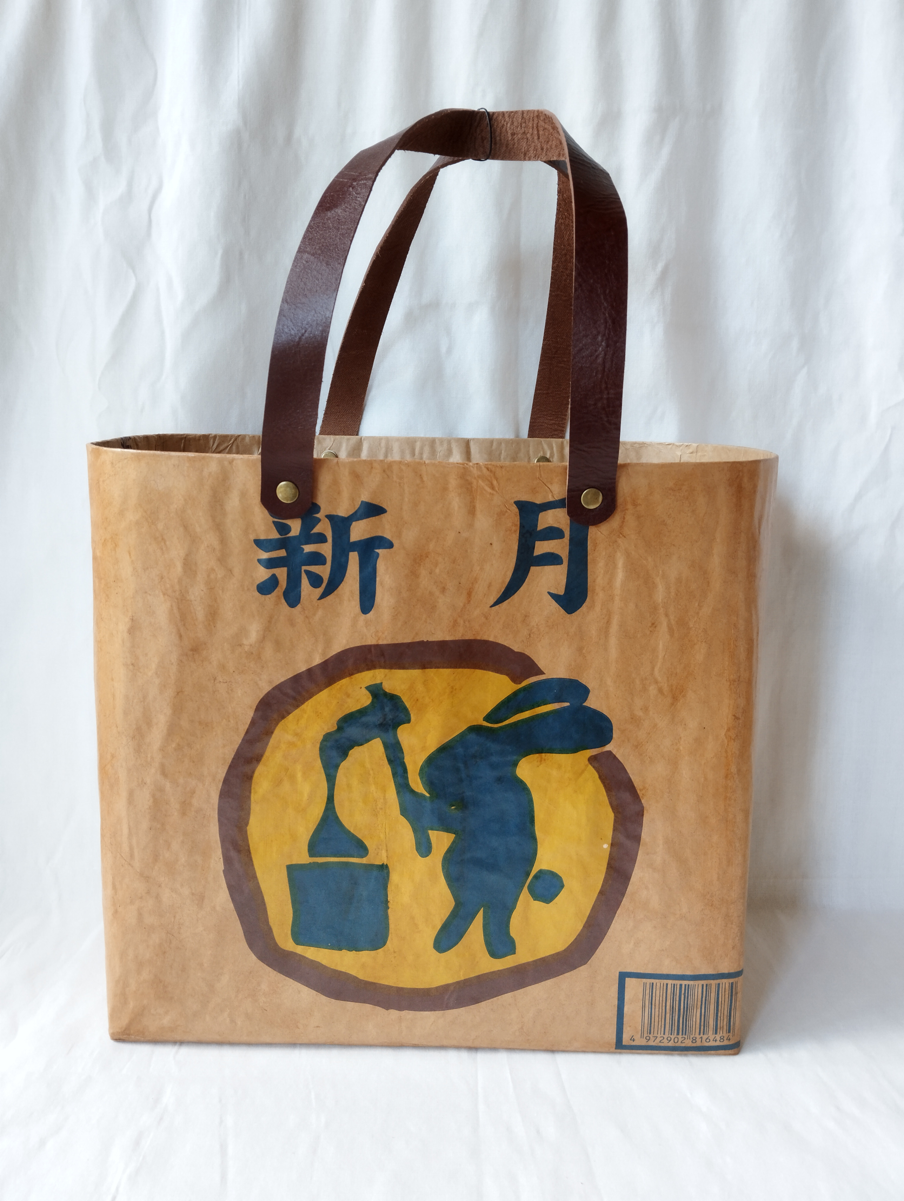 一閑張り風★新月・柿渋★小麦粉袋バッグ