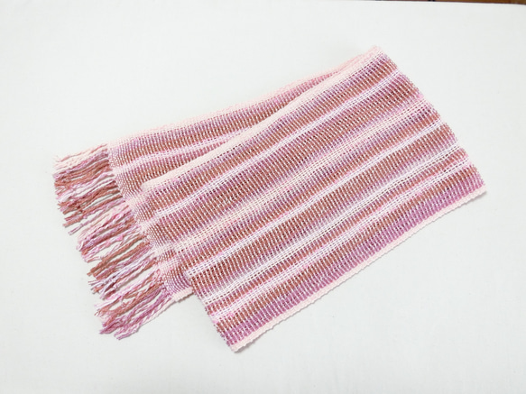 八重桜色の手織りコットンストール　 4枚目の画像