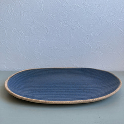 細線楕円皿(藍色×土色) 5枚目の画像