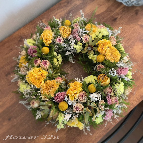 ラナンキュラスのナチュラルリース ドライフラワーリース アンティーク